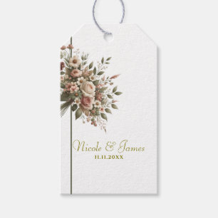 Elegant Olive Green & White Floral Corner Wedding Gift Tags
