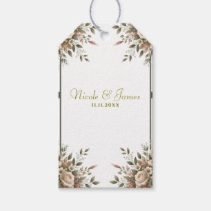 Elegant Olive Green & White Floral Corner Wedding Gift Tags