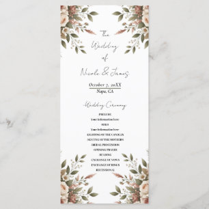 Elegant Olive Green & White Floral Corner Wedding  Programme