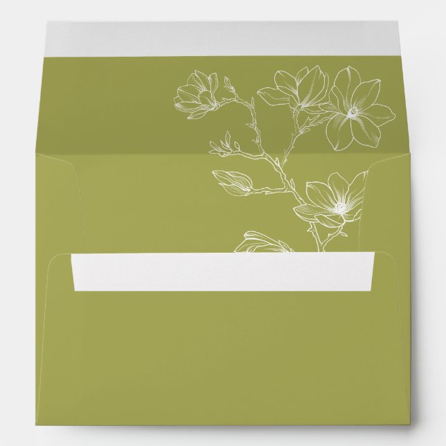 Elegant Olive Green & White Floral Wedding Envelope (Back (Bottom))