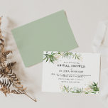 Elegant Olive Greenery Horizontal Bridal Shower In Invitation<br><div class="desc">This elegant olive greenery horizontal bridal shower invitation is perfect for your modern summer boho shower. It is designed with watercolor emerald green and sage-coloured leaves,  touches of botanical gold,  blush pink olive flowers,  and simple black vintage typography. All these elements combine for a beautiful bohemian feel.</div>