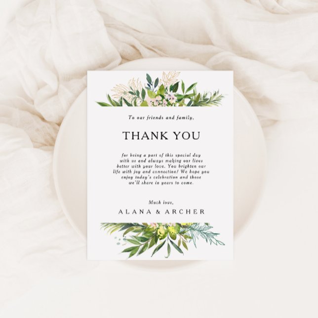 Elegant Olive Greenery Thank You Reception Card (Creator Uploaded)