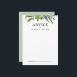 Elegant Olive Greenery Wedding Advice Card<br><div class="desc">This elegant olive greenery wedding advice card is perfect for your modern summer boho wedding. It is designed with watercolor emerald green and sage-coloured leaves,  touches of botanical gold,  and simple black vintage typography. All these elements combine for a beautiful bohemian feel.</div>