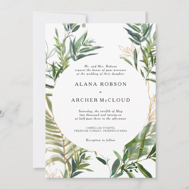 Elegant Olive Greenery Wedding Invitation (Front)