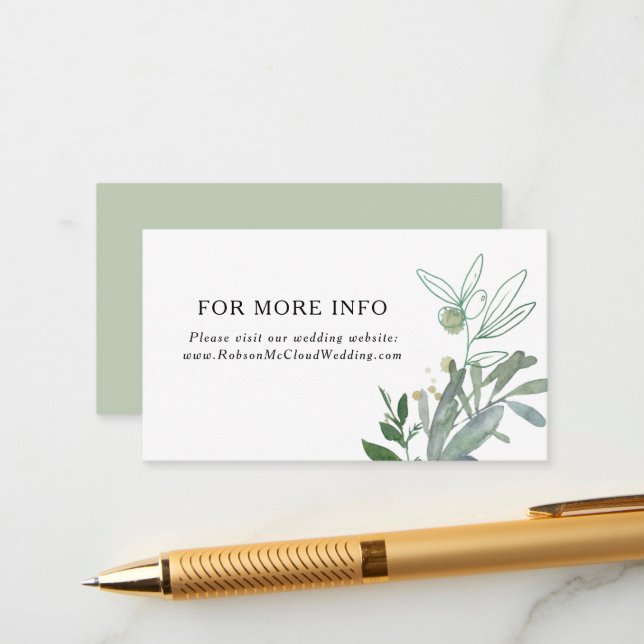 Elegant Olive Greenery Wedding Website Enclosure Card (Front/Back In Situ)