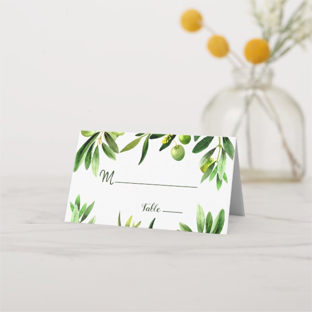 Elegant Olive Leaf Boho Garden Place Card (Front)