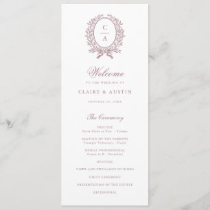 Elegant Olive Leaf Crest Vintage Mauve Wedding Programme