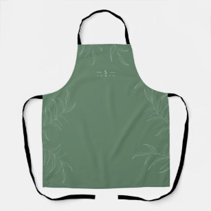 Elegant Olive leaf simple monogram apron