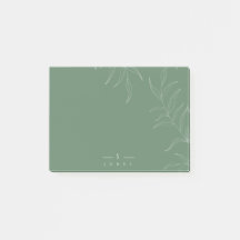 Elegant Olive leaf simple monogram post it notes