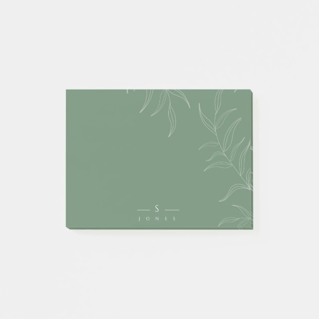 Elegant Olive leaf simple monogram post it notes (Front)