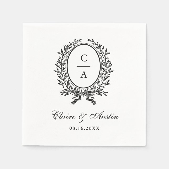 Elegant Olive Leaf Wreath Vintage Wedding Napkin (Front)