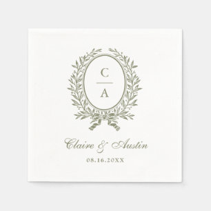 Elegant Olive Leaf Wreath Vintage Wedding Sage Napkin