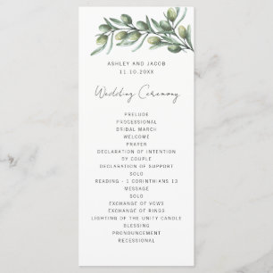 Elegant olive leaves. Garden italian wedding Programme