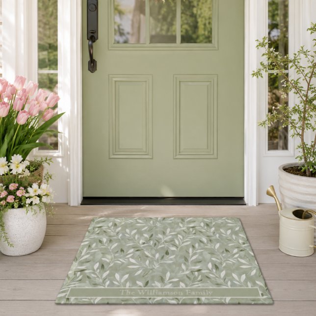 Elegant Olive Leaves Pattern Custom Name Doormat (Creator Uploaded)