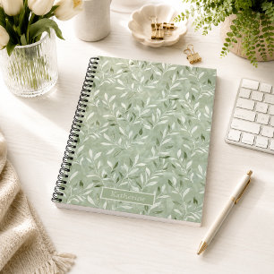 Elegant Olive Leaves Pattern Custom Name Notebook