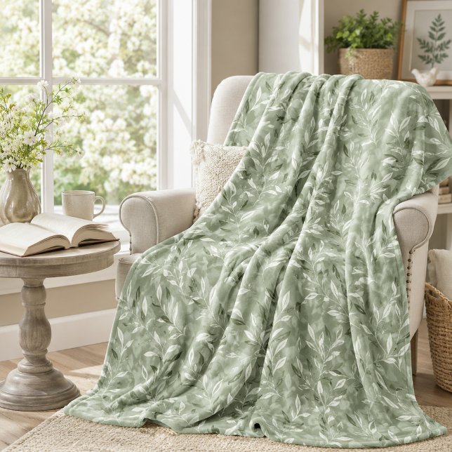 Elegant Olive Leaves Pattern Fleece Blanket (Creator Uploaded)