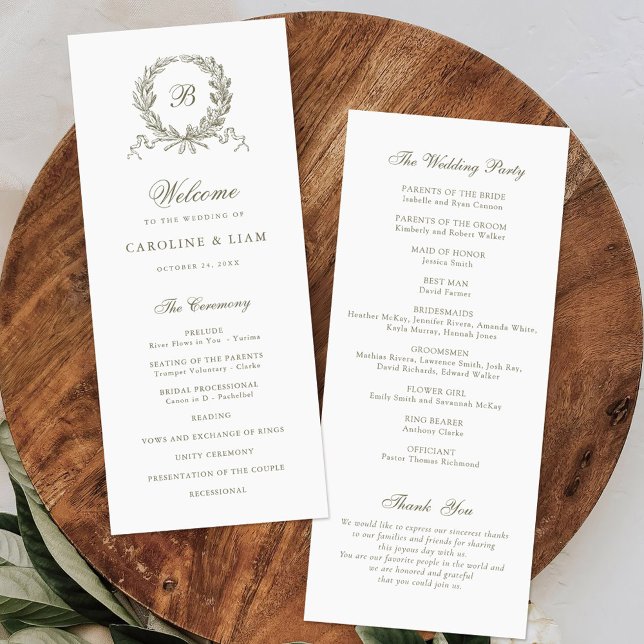 Elegant Olive Oak Vintage Wreath Sage Wedding Programme (Creator Uploaded)