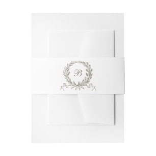Elegant Olive Oak Wreath Sage Wedding Monogram Invitation Belly Band