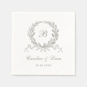 Elegant Olive Oak Wreath Vintage Wedding Monogram Napkin