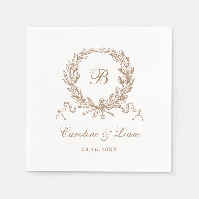 Elegant Olive Oak Wreath Vintage Wedding Monogram Napkin (Front)