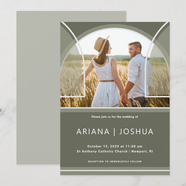 Elegant Olive Photo Arch Wedding Invitation (Front/Back)