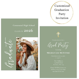 Elegant Olive Photo Orthodox Graduation Party Invitation