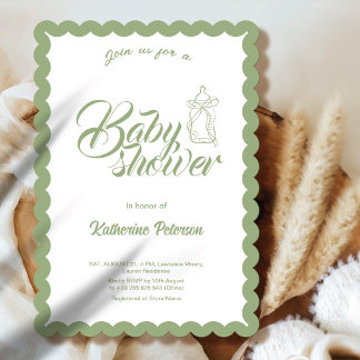 Elegant olive Scalloped Baby Shower Invitation