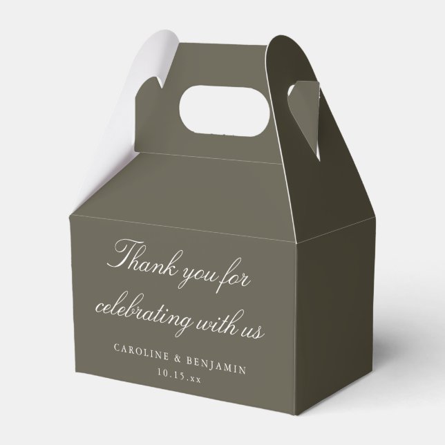 Elegant Olive Script Wedding Custom Thank You  Favour Box (Front Side)