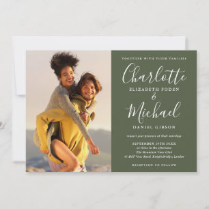 Elegant Olive Signature Script Photos Wedding Invitation