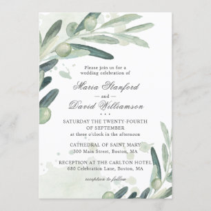 Elegant Olive Sprig Branch Greenery Wedding Invitation