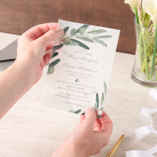 Elegant Olive Sprig Branch Greenery Wedding Vellum Invitations
