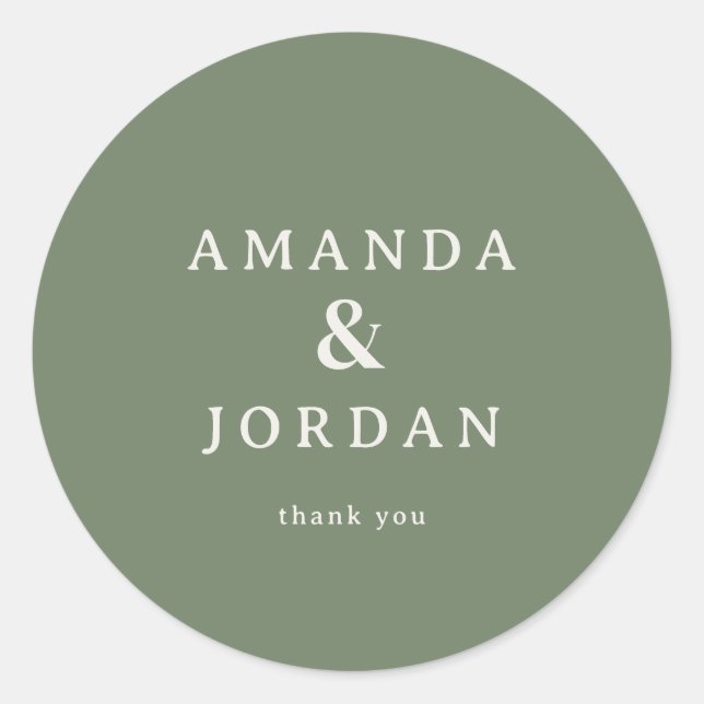 Elegant Olive Thank You Card Classic Round Sticker (Front)