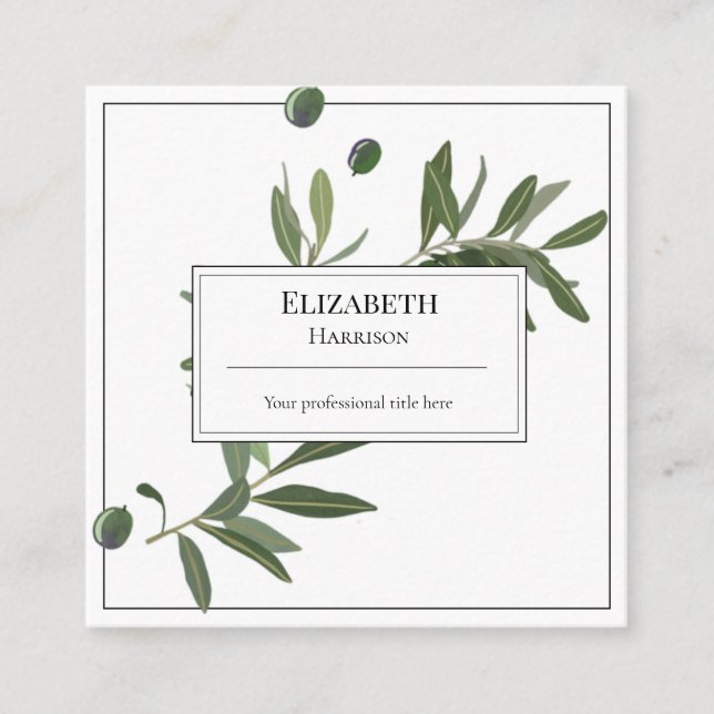 Elegant Olive Tree Branch Business Card (Front)