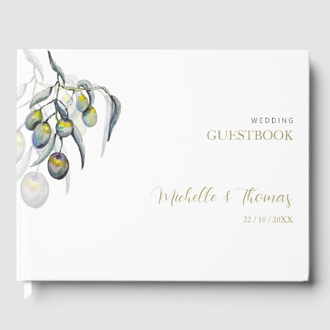Elegant Olive Watercolor Illustration Guest Book (Front)
