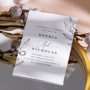 Elegant Olive Wedding Botanical Photo + QR Code Invitation
