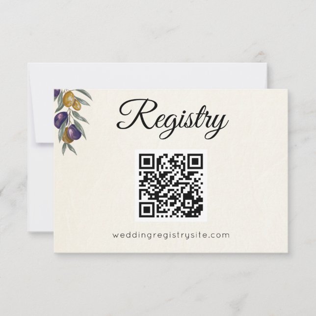 Elegant Olive Wedding Registry Enclosure Card (Front)