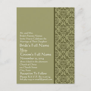 Elegant  Olive & White Damask  Wedding Invitation