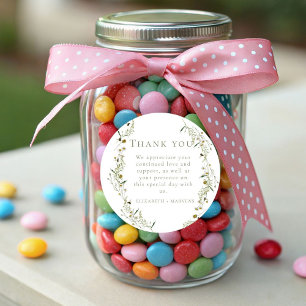 Elegant Olive Wildflower Wedding Thank You Classic Round Sticker