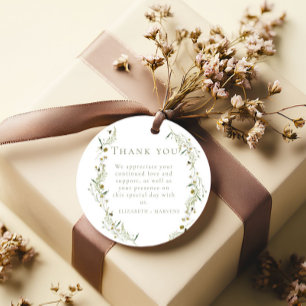 Elegant Olive Wildflower Wedding Thank You Favour Tags
