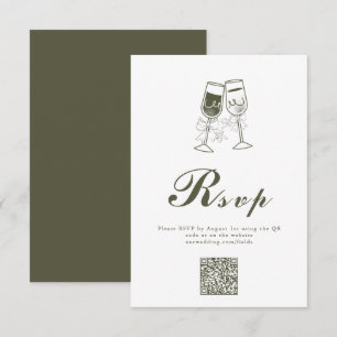 Elegant Olive wood Green QR Code Wedding RSVP Card