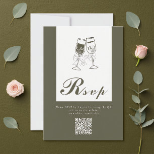Elegant Olive wood Green QR Code Wedding RSVP Card