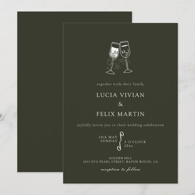 Elegant Olive wood Green Wedding Invitation (Front/Back)