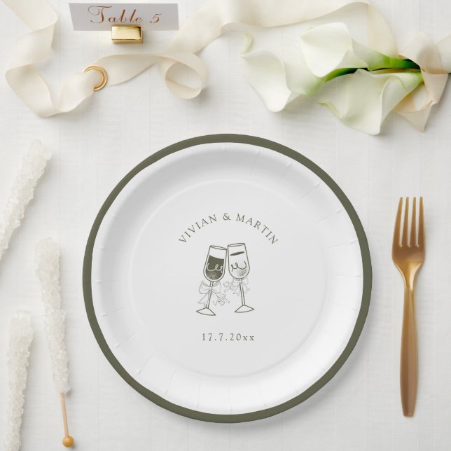 Elegant Olive wood Green Wedding Paper Plate (Wedding)