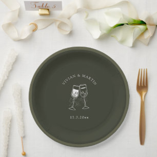 Elegant Olive wood Green Wedding Paper Plate