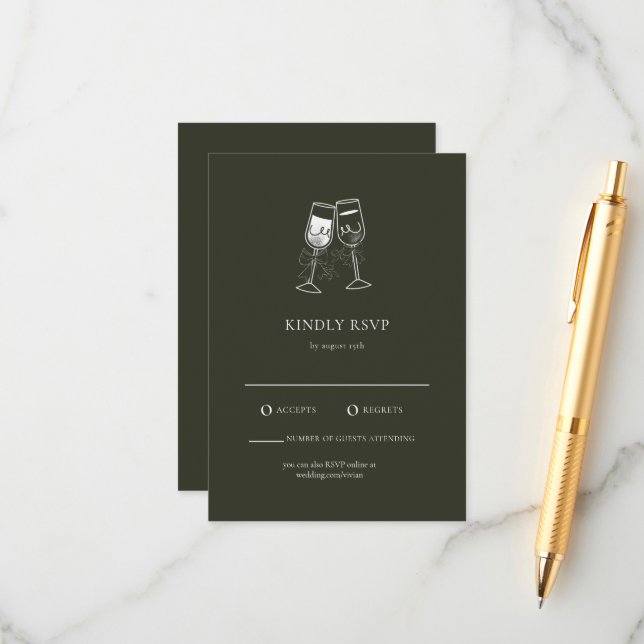 Elegant Olive wood Green Wedding RSVP Card (Front/Back In Situ)