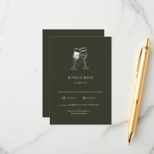 Elegant Olive wood Green Wedding RSVP Card