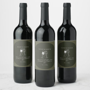 Elegant Olive wood Green Wedding Wine Label