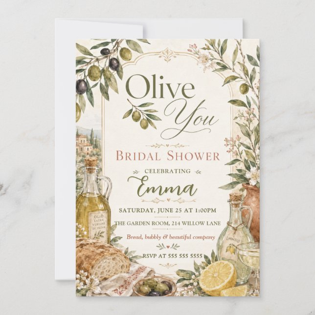 Elegant Olive You Bridal Shower Invitation (Front)