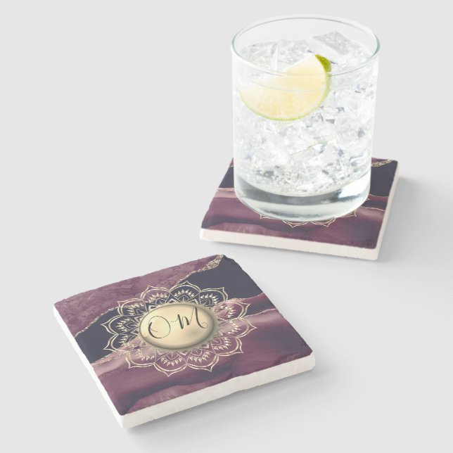 Elegant OM Mandala Marble       Stone Coaster (Side)