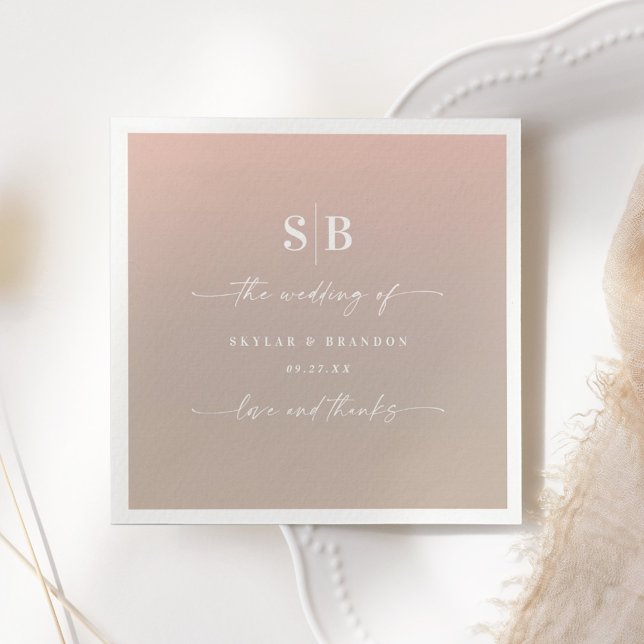 Elegant Ombre Blush & Beige Monogrammed Wedding Napkin (Creator Uploaded)